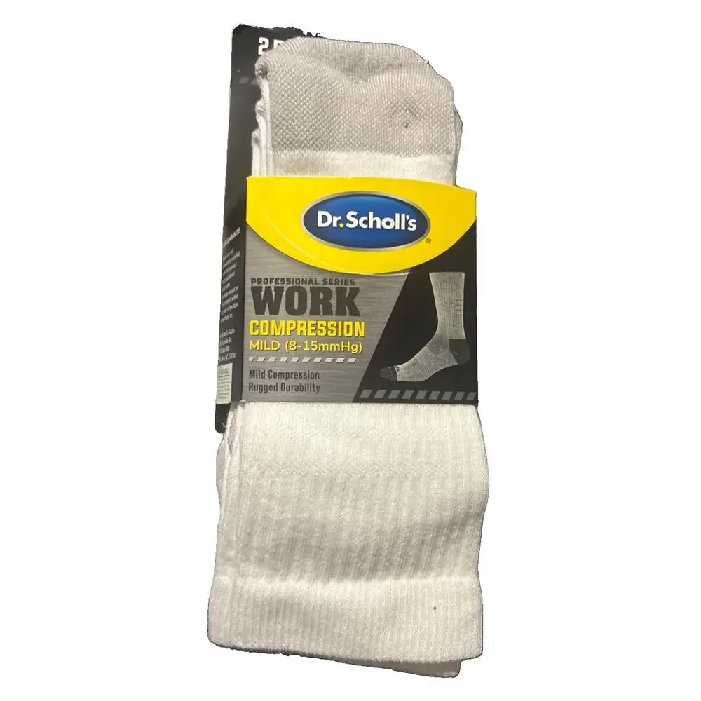 Dr. Scholl's Mens 7-12 White Work Compression Crew Socks Professional 3 Pair NE